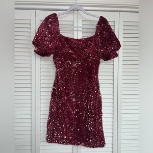 Altr’d State Sequin Dark Pink Puff Sleeve Dress
